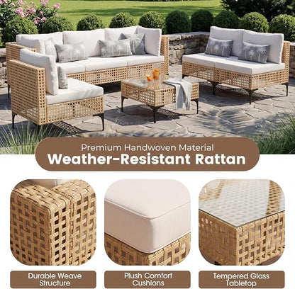 Devoko Patio Furniture Set, 7 Pieces Outdoor Wicker Sectional Couch - Image 3