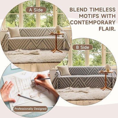 VClife Beige Gray Herringbone Couch Cover Modern Simple Style Geometric - Image 3