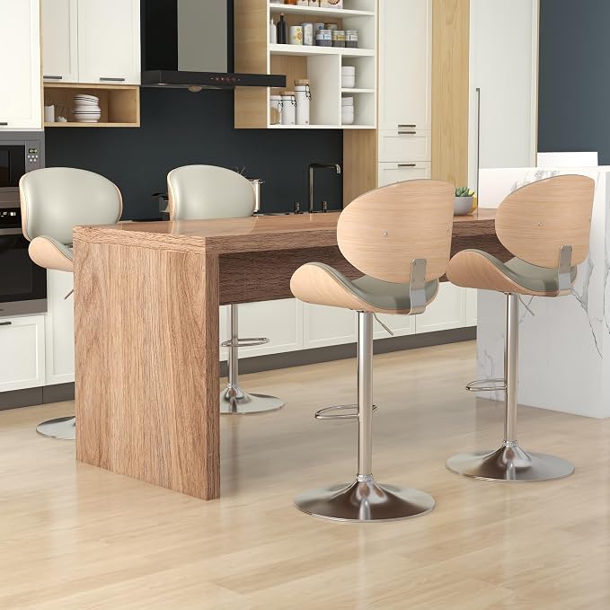 KCC Bar Stools Set of 3, Swivel Adjustable Height Barstools, PU Leather - Image 6