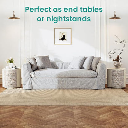 SUNBURY Round Night Stand Set of 2, Farmhouse Bedside Table, Farmhouse End Table - Image 6