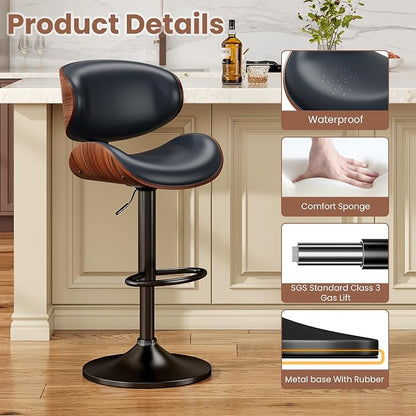 YaFiti Bar Stools Set of 4, Bentwood Adjustable Height Swivel Bar Stools - Image 5