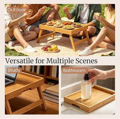 Fibogollo 2 Pack Bamboo Bed Tray Table - Image 5