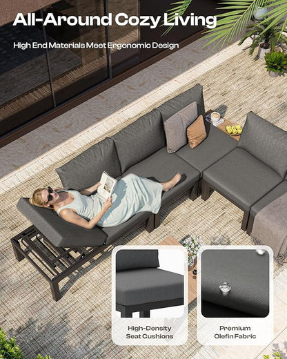 Aluminum Outdoor Patio Sofa Set, 2 Seats Modular Sectional Sofa - Image 4