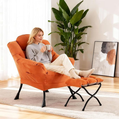 Welnow Lazy Chair with Ottoman for Living Room, Modern Reading Accent Chair - Image 2