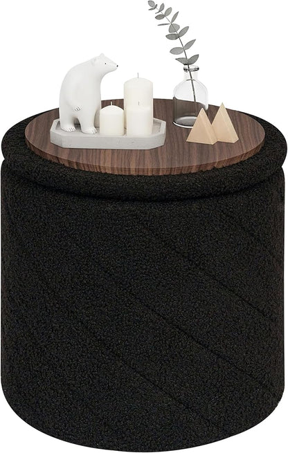 PINPLUS Ottoman with Stroage Round Boucle Ottoman and Tray Sherpa Removable by PINPLUS