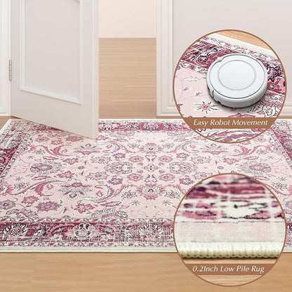 Area Rugs for Living Room, Washable 5x7 Area Rug for Bedroom, Floral Non-Slip - Image 5