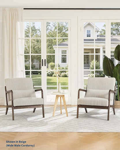 Garvee Mid-Century Modern Accent Chair, Wide-Wale Corduroy Upholstery, Solid - Image 2