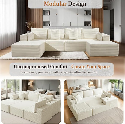 138" Cloud Sectional Couch, Comfort U Shaped Boneless Couch - Image 6