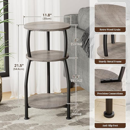 Small Round Side Table, 3-Tier End Table - Image 3