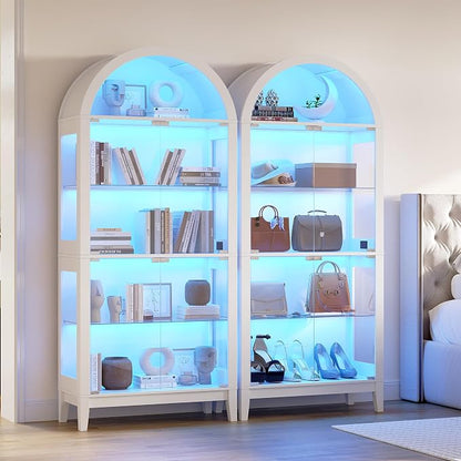 HNEBC Arched Book Shelf with Glass Doors, LED Bookcase with RGB Lights - Image 3