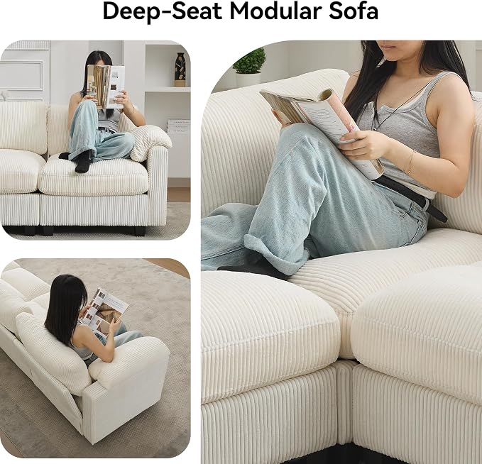 87.5'' L Shaped Modular Sectional Sofa, 3 Seater Cloud Couch - Image 3