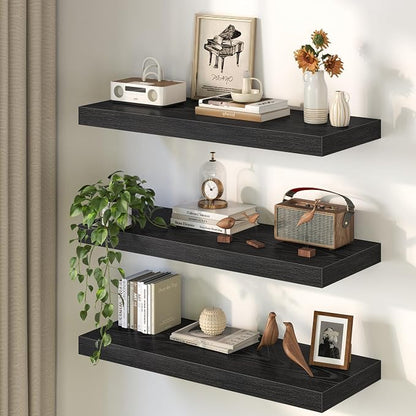 Fun Memories 12 Inch Deep Black Floating Shelf, 24 x 12 Rustic Wood Wall Shelf - Image 8
