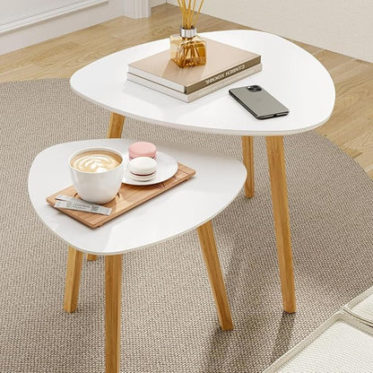 BAMEOS Bamboo Nesting Triangle End Table, Balcony in White - Image 2
