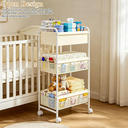 3-Tier Baby Diaper Caddy Cart Organizer, Mobile Nursery Storage Carts - Image 4