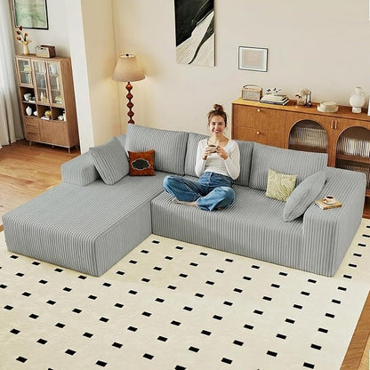 95" Cloud Sectional Couch with L-Shape Chaise, Modular Comfy Sofa Chaise Longue by ODUWA
