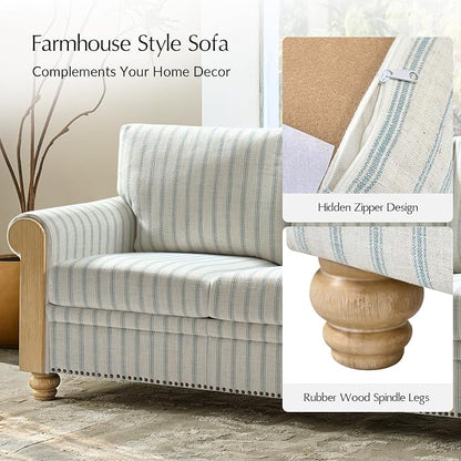 EcoHarbor Living 3-Seater Couch, Stripe 81" Mid-Century Modern Upholstered Sofa - Image 6