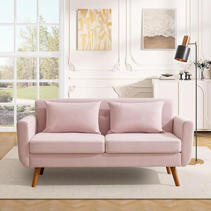 Tbfit 65" W Loveseat Sofa, Velvet Mid Century Modern Love Seat Couches - Image 3