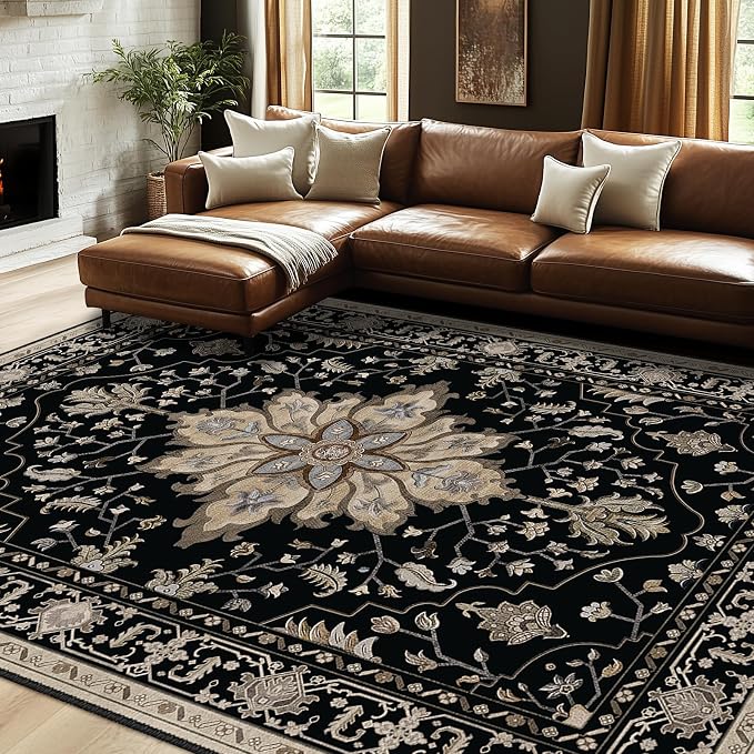 RELEANY Area Rugs 7'x9' Washable Non-Slip, Floral Vintage Distress Print - Image 3
