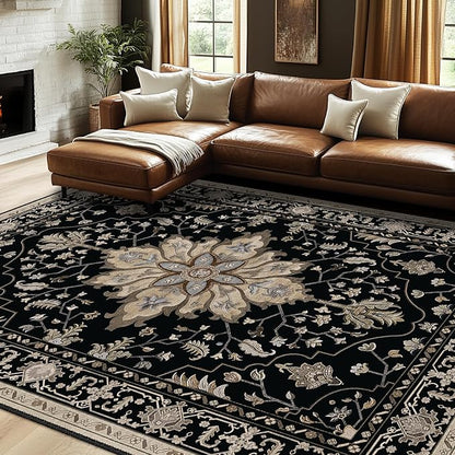 RELEANY Area Rugs 7'x9' Washable Non-Slip, Floral Vintage Distress Print - Image 3