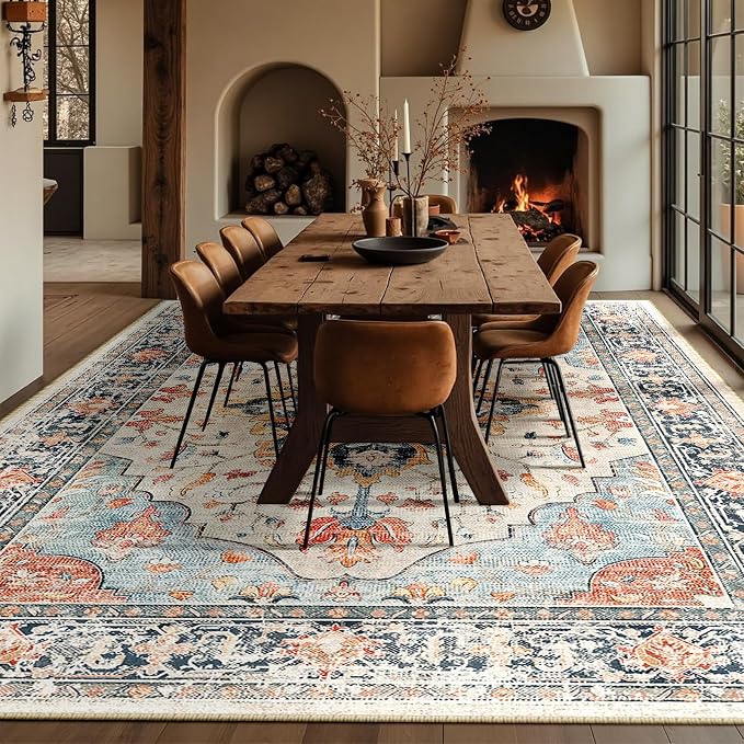 RELEANY Area Rugs 10'x14' Washable Non-Slip, Floral Vintage Distress Print - Image 4