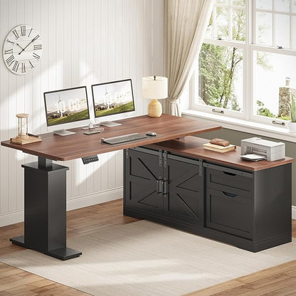 SEDETA Farmhouse L Shaped Standing Desk, 55 inch Height Adjustable Corner Desk by SEDETA