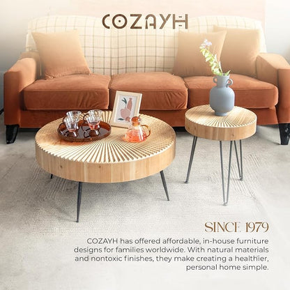 COZAYH 2-Piece Round Nesting Coffee Table Set, Natural Wood Top - Image 8