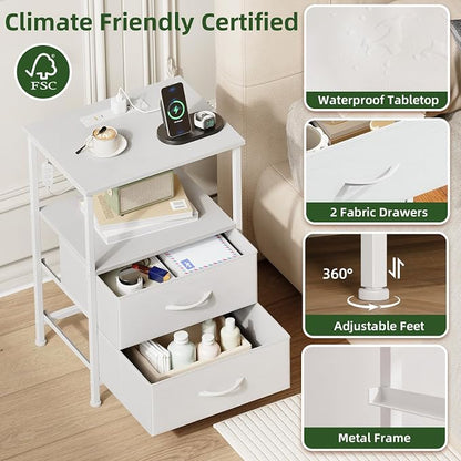 Somdot White Nightstand with Charging Station and LED Light - Image 6
