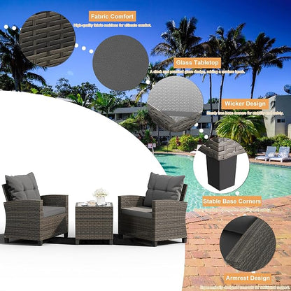 Shintenchi 3 Pieces Patio Furniture Set 3 Pieces PE Rattan Wicker Chairs - Image 6
