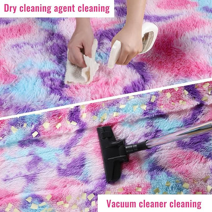 PAGISOFE Rainbow Purple Rugs for Girls Bedoom 5x7 Ft, Fluffy Cute Colorful - Image 6