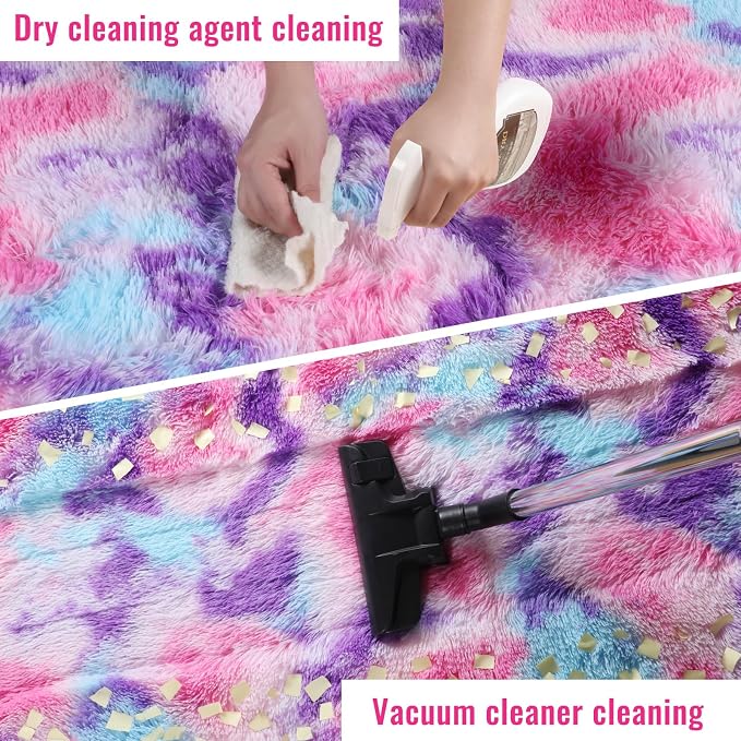 PAGISOFE Rainbow Purple Rugs for Girls Bedoom 5x8 Ft, Fluffy Cute Colorful - Image 7