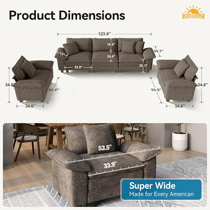 SUNSHINE VALLEY 3 Piece Living Room Sofa Furniture Set, Oversized Chenille 2 - Image 8