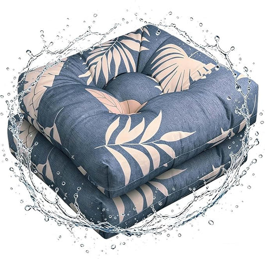 Set of 2 Outdoor Floral Square Seat Cushions Waterproof Patio Seat Pad Blue by DetailsMakeLifeMoreSoft