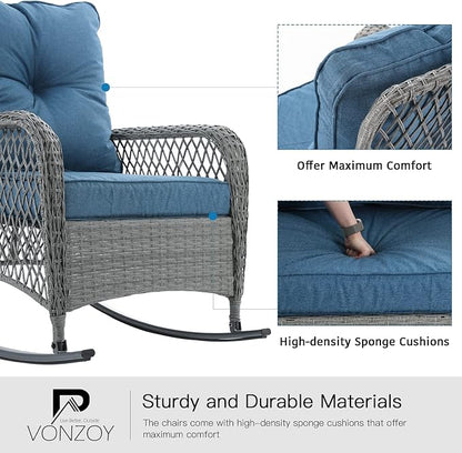 Patio Furniture Set 3 Pieces, Wicker Rocking Bistro Set - Image 5