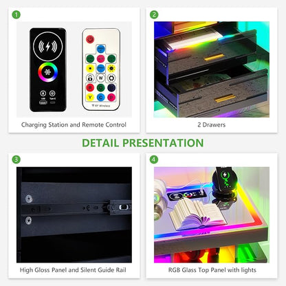 HNEBC RGB Nightstand with Wireless Charging Station, LED Night Stand with - Image 7