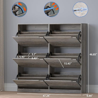 BORNOON Shoe Cabinet with 6 Flip Drawers, Slim Narrow Shoe Storage Cabinet - Image 2