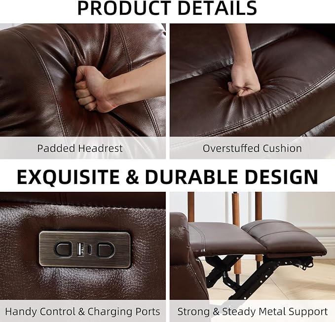 EBELLO Power Reclining Loveseat, Faux Leather Double Recliner Sofa - Image 3