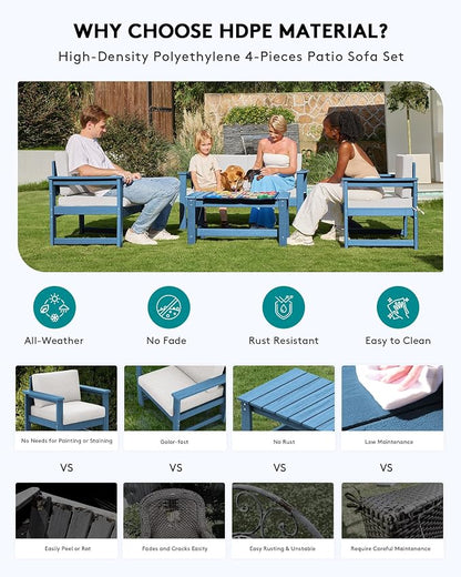 SERWALL 4 Pieces HDPE Outdoor Sofa Set - Image 3
