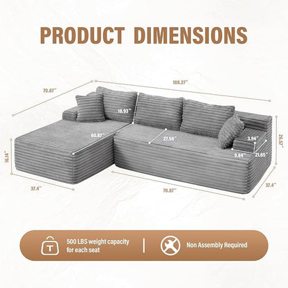 Hobestluk Modular Sectional Sofa Couches L-Shape Couch 3 Seat Modular Sofa - Image 2