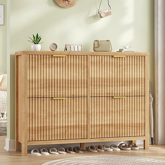 YOMILUVE Shoe Cabinet Storage for Entryway, Fluted Shoe Cabinet by YomiluveDesign
