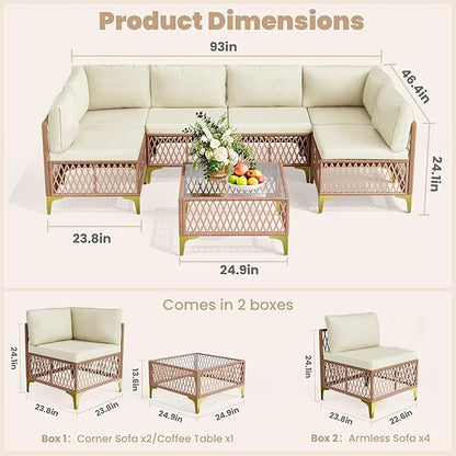 Pamapic 7-Piece Wicker Outdoor Furniture Set, Boho Sectional Sofa Patio - Image 8