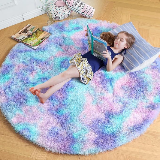 Amdrebio Purple Rainbow Round Rug 5Ft by Amdrebio