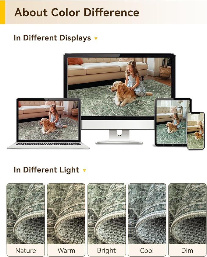 RELEANY Area Rugs Square 10ft Washable Non-Slip, Floral Vintage Distress Print - Image 5