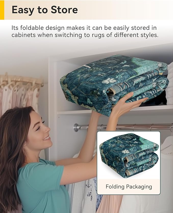 RELEANY Area Rugs 9'x12' Washable Non-Slip, Floral Vintage Distress Print - Image 4