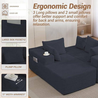105'' Modular L-Shaped Boneless Sectional, Corduroy Deep Seat Cloud Sectional - Image 4