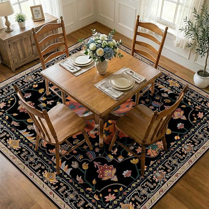 RELEANY Area Rugs Square 8ft Washable Non-Slip, Floral Vintage Distress Print - Image 2
