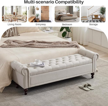 SOFTHION Storage Bench for Bedroom, Upholstered Linen Storage Ottoman - Image 8