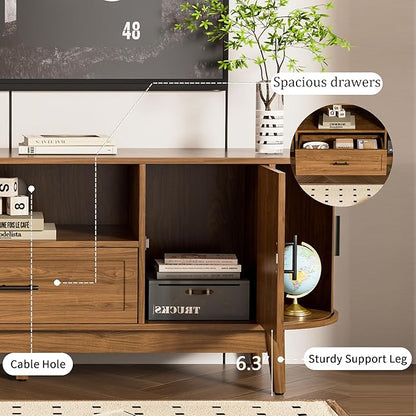 Mxtxmy 63" Fluted TV Stand for Tvs up to 70", Mid-Century Modern Entertainment - Image 3
