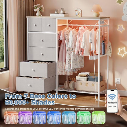 DUMOS Dresser for Bedroom with Hanging Rack, 6 Drawer Fabric Dresser with - Image 6