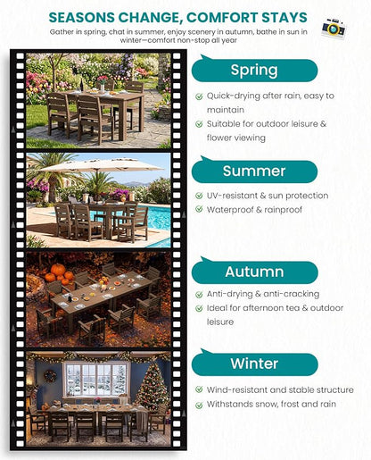 SERWALL HDPE Dining Set for 6: 1 Umbrella Hole Table, 4 Armless + 2 Armchairs. - Image 8