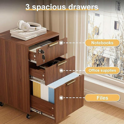 3 Drawers Fluted Mobile File Cabinet - Image 5